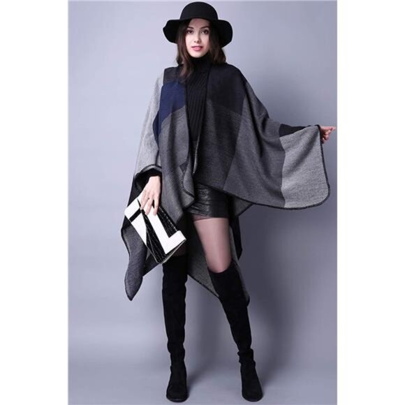 Women's Warm Shawl Wrap – Winter Cape Cardigan Sweater, Open Front Poncho - Picture 4 of 6